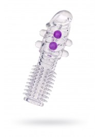 Гелевая прозрачная насадка с шариками и шипами - 14 см. - Toyfa Basic - в Майкопе купить с доставкой