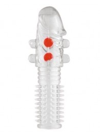 Гелевая прозрачная насадка с шариками и шипами - 14 см. - Toyfa Basic - в Майкопе купить с доставкой