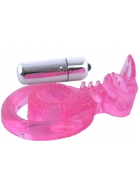 Розовая вибронасадка со стимулятор клитора   Язычок - Toyfa Basic - в Майкопе купить с доставкой