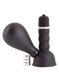 Черный вибратор с грушей на сосок - ToyFa