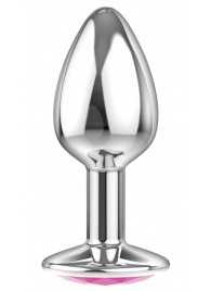 Малая серебристая анальная пробка Diamond Pink Sparkle Small с розовым кристаллом - 7 см. - Lola Games - купить с доставкой в Майкопе
