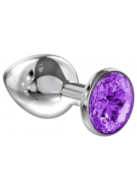 Большая серебристая анальная пробка Diamond Purple Sparkle Large с фиолетовым кристаллом - 8 см. - Lola Games - купить с доставкой в Майкопе
