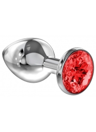 Большая серебристая анальная пробка Diamond Red Sparkle Large с красным кристаллом - 8 см. - Lola Games - купить с доставкой в Майкопе