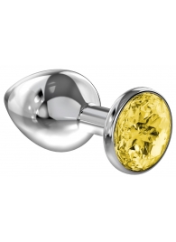 Малая серебристая анальная пробка Diamond Yellow Sparkle Small с жёлтым кристаллом - 7 см. - Lola Games - купить с доставкой в Майкопе