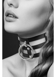 Чёрный тройной чокер с большим кольцом - Bijoux Pour Toi - купить с доставкой в Майкопе