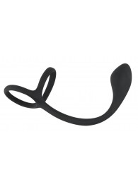 Эрекционное кольцо с утяжкой на мошонку и анальным плаг Black Velvets - Orion - в Майкопе купить с доставкой