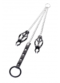 Черно-серебристые зажимы для сосков с кольцом для пениса TOYFA Metal - ToyFa - купить с доставкой в Майкопе