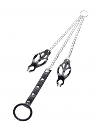 Черно-серебристые зажимы для сосков с кольцом для пениса TOYFA Metal - ToyFa - купить с доставкой в Майкопе