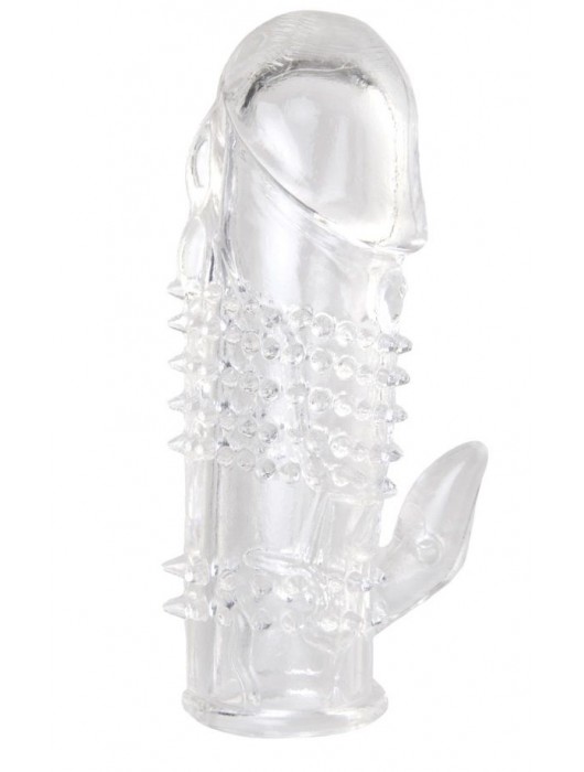 Прозрачная гелевая насадка с шипами и клиторальным отростком - 13 см. - Toyfa Basic - в Майкопе купить с доставкой