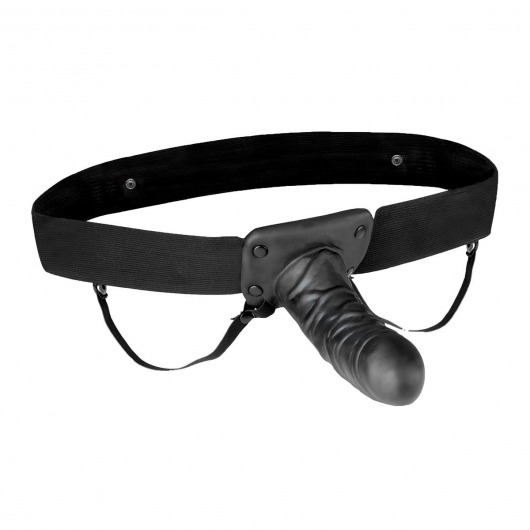 Чёрный полый страпон с вибрацией Unisex Vibrating Hollow Strap-On - 14 см. - Lux Fetish - купить с доставкой в Майкопе