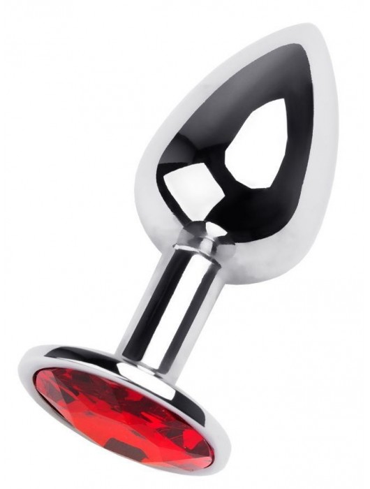 Маленькая коническая серебристая анальная пробка с красным кристаллом - 7 см. - ToyFa - купить с доставкой в Майкопе