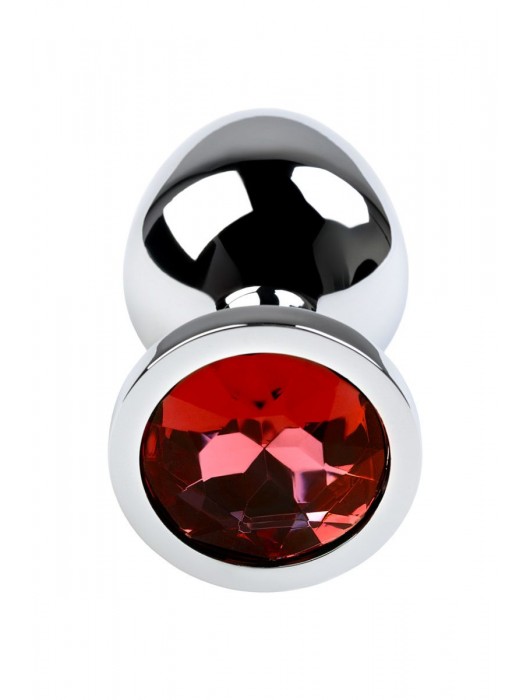 Серебристая коническая анальная пробка с красным кристаллом - 8 см. - ToyFa - купить с доставкой в Майкопе