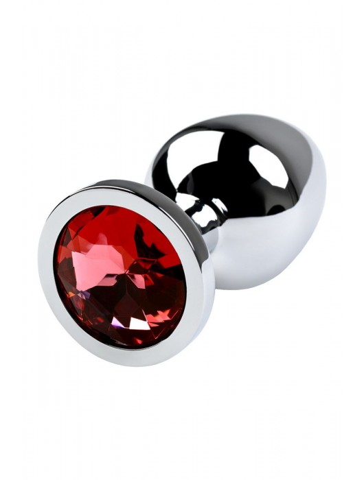 Серебристая коническая анальная пробка с красным кристаллом - 8 см. - ToyFa - купить с доставкой в Майкопе