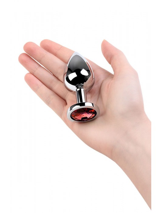 Серебристая коническая анальная пробка с красным кристаллом - 8 см. - ToyFa - купить с доставкой в Майкопе