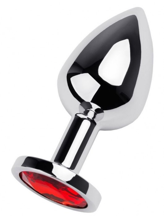 Серебристая коническая анальная пробка с красным кристаллом - 8 см. - ToyFa - купить с доставкой в Майкопе