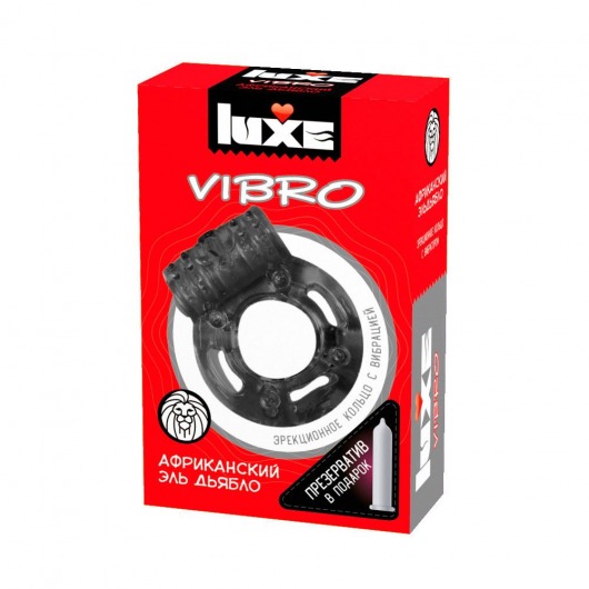 Чёрное эрекционное виброкольцо Luxe VIBRO  Африканский Эль Дьябло  + презерватив - Luxe - в Майкопе купить с доставкой