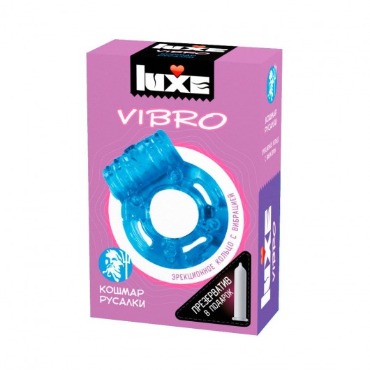 Голубое эрекционное виброкольцо Luxe VIBRO  Кошмар русалки  + презерватив - Luxe - в Майкопе купить с доставкой