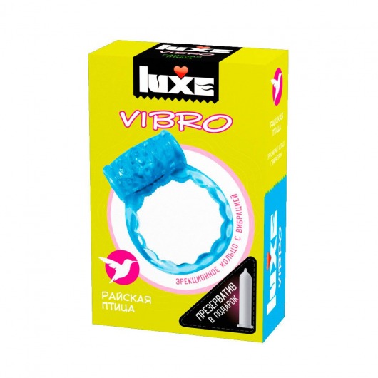 Голубое эрекционное виброкольцо Luxe VIBRO  Райская птица  + презерватив - Luxe - в Майкопе купить с доставкой
