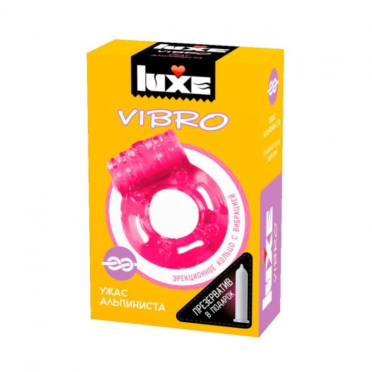 Розовое эрекционное виброкольцо Luxe VIBRO  Ужас Альпиниста  + презерватив - Luxe - в Майкопе купить с доставкой
