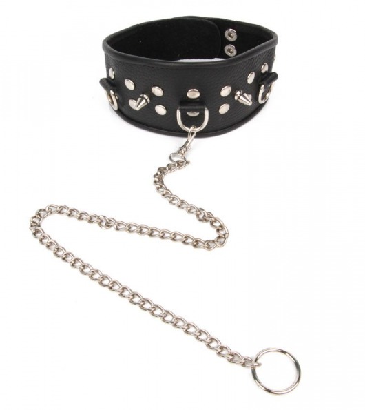 Черный ошейник с шипами и металлическим поводком-цепочкой - Notabu - купить с доставкой в Майкопе