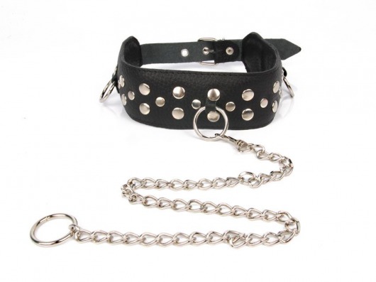 Черный ошейник с заклепками с металлическим поводком-цепочкой - Notabu - купить с доставкой в Майкопе