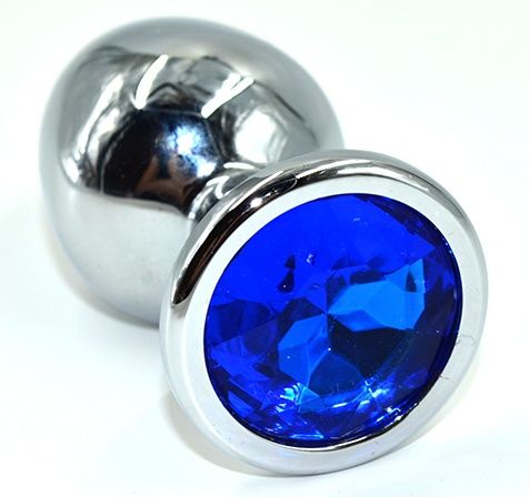 Серебристая анальная пробка из нержавеющей стали с синим кристаллом - 8,5 см. - Kanikule - купить с доставкой в Майкопе