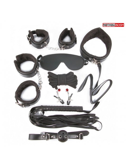 Большой игровой набор БДСМ: наручники, оковы, маска, кляп, плеть, ошейник с поводком, верёвка, зажимы для сосков - Notabu - купить с доставкой в Майкопе
