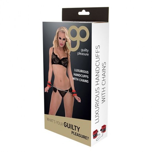 Красно-чёрные наручники на металлической цепочке - Blush Novelties - купить с доставкой в Майкопе