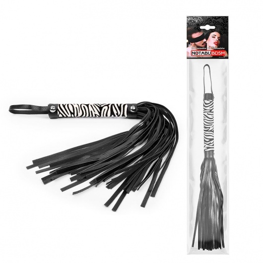 Черная многохвостовая плеть с круглой ручкой-зеброй - 39 см. - Notabu - купить с доставкой в Майкопе