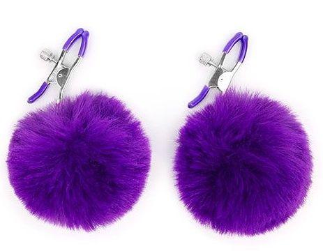 Зажимы для сосков с фиолетовым пушком - Notabu - купить с доставкой в Майкопе