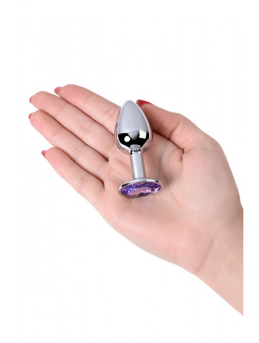 Серебристая конусовидная анальная пробка с фиолетовым кристаллом - 7 см. - ToyFa - купить с доставкой в Майкопе