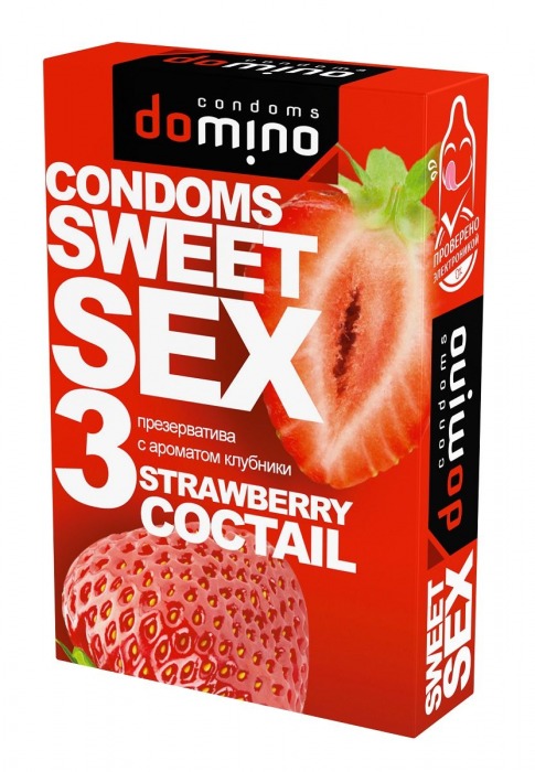 Презервативы для орального секса DOMINO Sweet Sex с ароматом клубничного коктейля  - 3 шт. - Domino - купить с доставкой в Майкопе