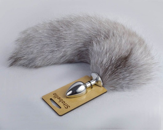 Серебристая анальная пробка с натуральным хвостиком - Sitabella - купить с доставкой в Майкопе