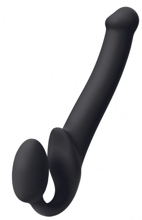 Черный безремневой страпон Silicone Bendable Strap-On M - Strap-on-me - купить с доставкой в Майкопе