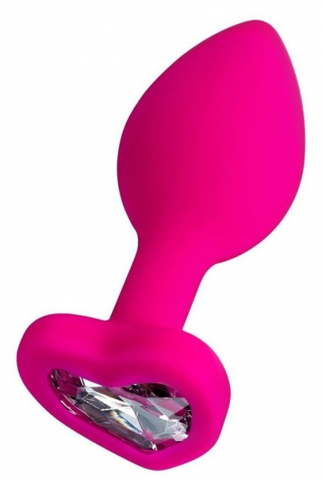 Розовая анальная втулка Diamond Heart с прозрачным кристаллом - 8 см. - ToyFa - купить с доставкой в Майкопе