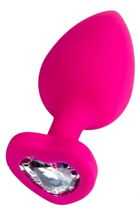Розовая анальная втулка Diamond Heart с прозрачным кристаллом - 9,5 см. - ToyFa - купить с доставкой в Майкопе
