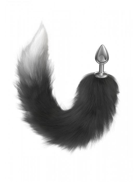 Серебристая анальная пробка с черным хвостом Galaxy - Lola Games - купить с доставкой в Майкопе