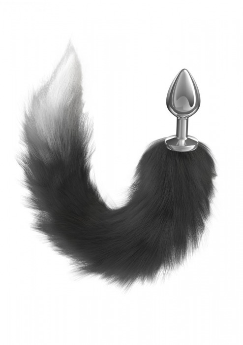 Серебристая анальная пробка с черным хвостом Starlit - Lola Games - купить с доставкой в Майкопе