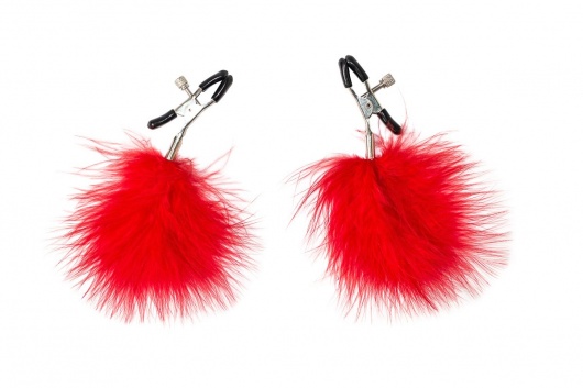 Зажимы на соски с красным пухом Euphoric - Lola Games - купить с доставкой в Майкопе