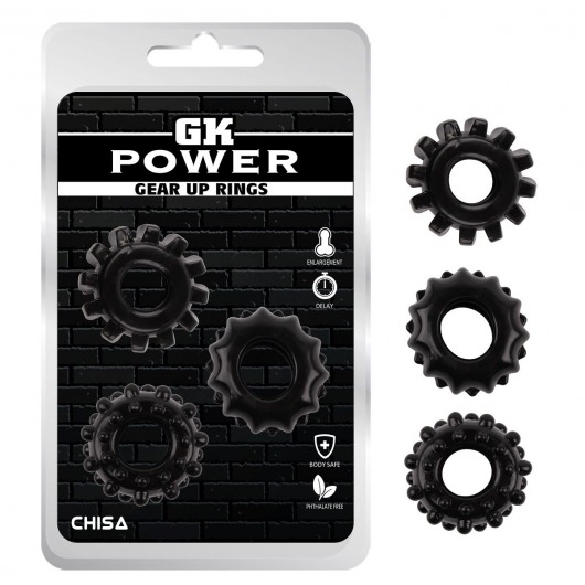 Набор из 3 черных эрекционных колец Gear Up Rings - Chisa - в Майкопе купить с доставкой