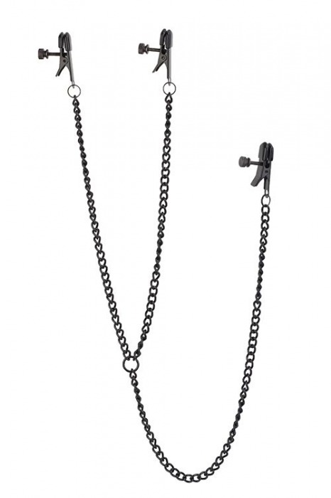 Черные зажимы на соски и клитор на цепочке DELUXE NIPPLE   CLIT CLAMPS - Dream Toys - купить с доставкой в Майкопе