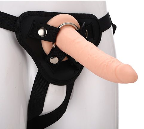 Телесный страпон на черных трусиках STRAP ON REAL DILDO - 20 см. - Dream Toys - купить с доставкой в Майкопе