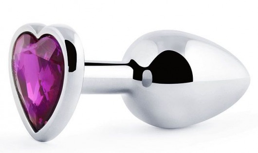 Серебристая анальная пробка с фиолетовым кристаллом-сердечком - 8 см. - Anal Jewelry Plug - купить с доставкой в Майкопе