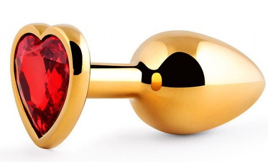 Золотистая анальная пробка с красным стразом-сердечком - 8 см. - Anal Jewelry Plug - купить с доставкой в Майкопе