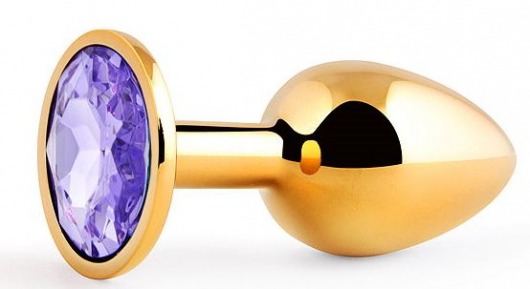 Золотистая анальная пробка с фиолетовым стразом - 7,2 см. - Anal Jewelry Plug - купить с доставкой в Майкопе