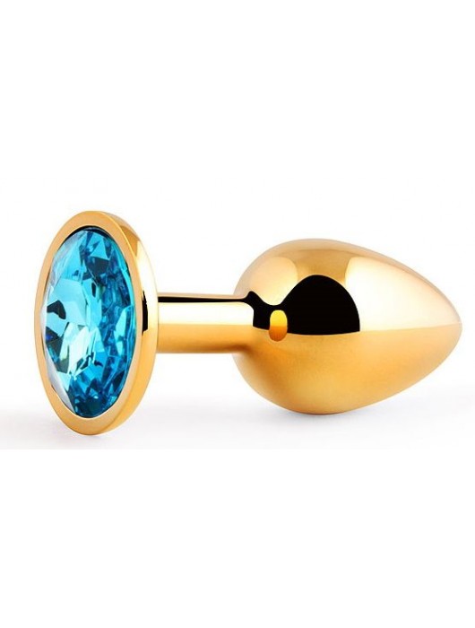 Золотистая анальная пробка с голубым стразом - 7,2 см. - Anal Jewelry Plug - купить с доставкой в Майкопе