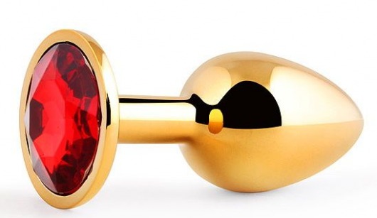 Золотистая анальная пробка с красным стразом - 7,2 см. - Anal Jewelry Plug - купить с доставкой в Майкопе