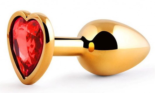 Золотистая анальная пробка с красным стразом-сердечком - 7 см. - Anal Jewelry Plug - купить с доставкой в Майкопе