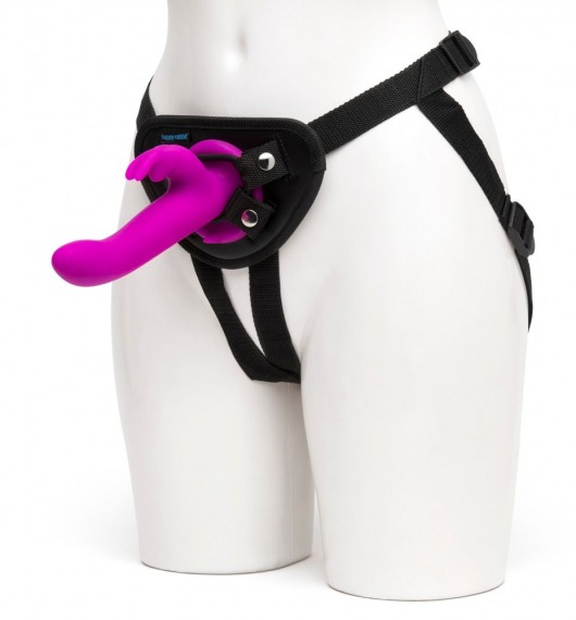 Лиловый страпон Rechargeable Vibrating Strap-On Harness Set - 17,6 см. - Happy Rabbit - купить с доставкой в Майкопе