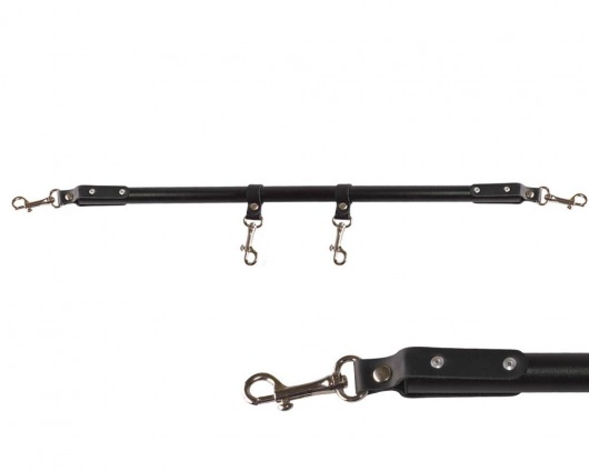 Черная металлическая распорка с кожаными ремешками и карабинами - 50 см. - Sitabella - купить с доставкой в Майкопе